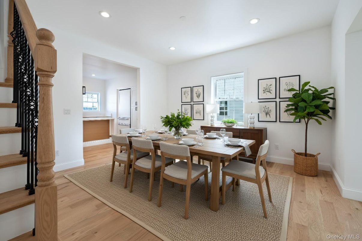 Dining room, Interior, Recessed Lighting, Wood Texture Flooring