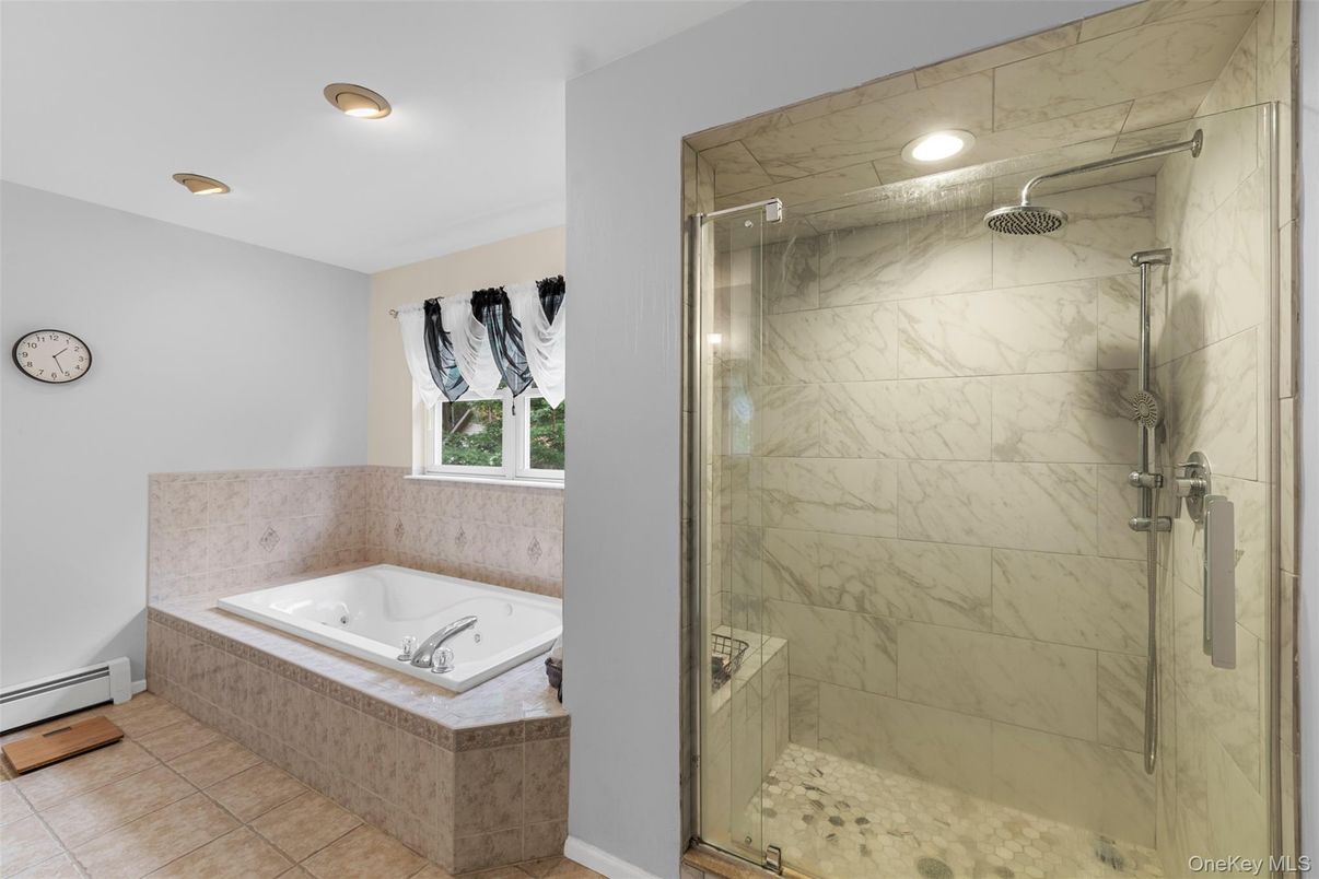 Bathroom, Glass Shower, Interior, Marble Walls, Recessed Lighting