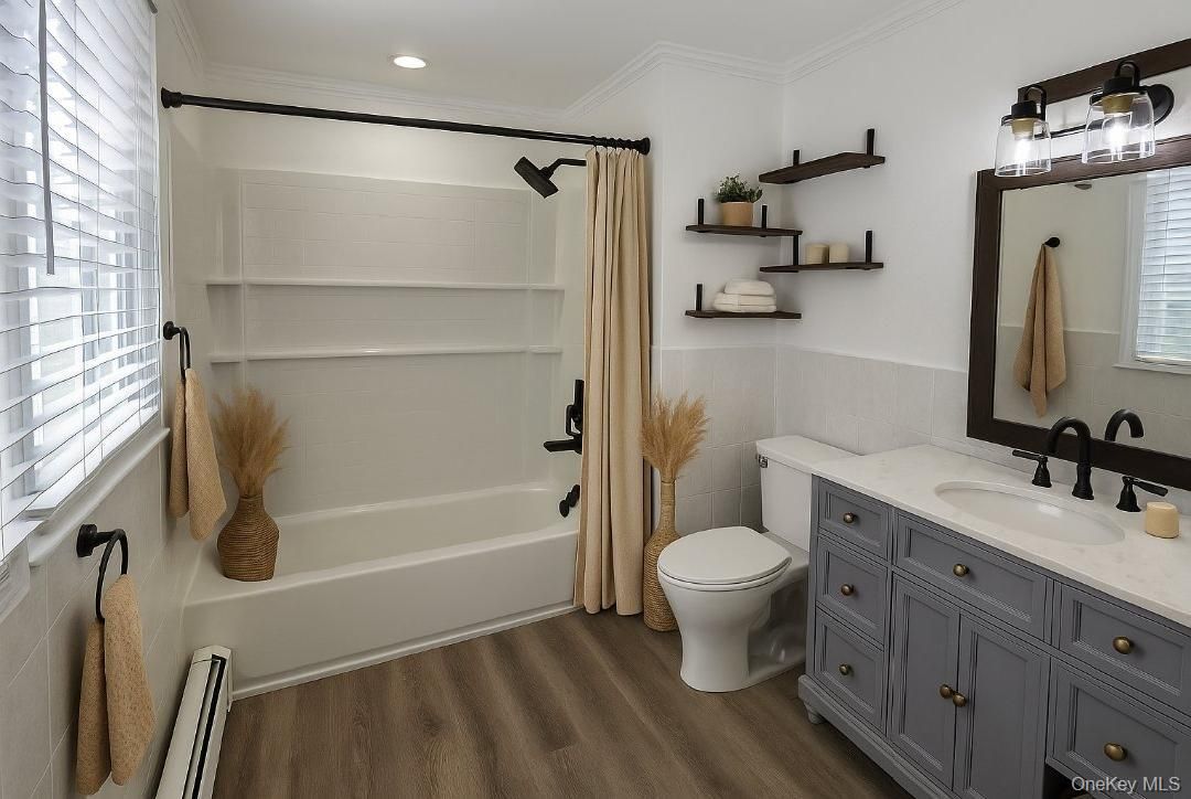 Bathroom, Interior, Recessed Lighting, Wood Texture Flooring