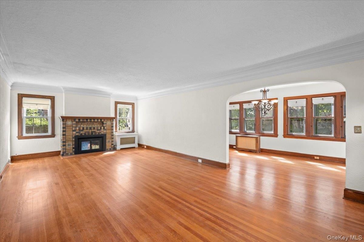 Chandelier, Empty room, Fireplace, Interior, Wood Texture Flooring
