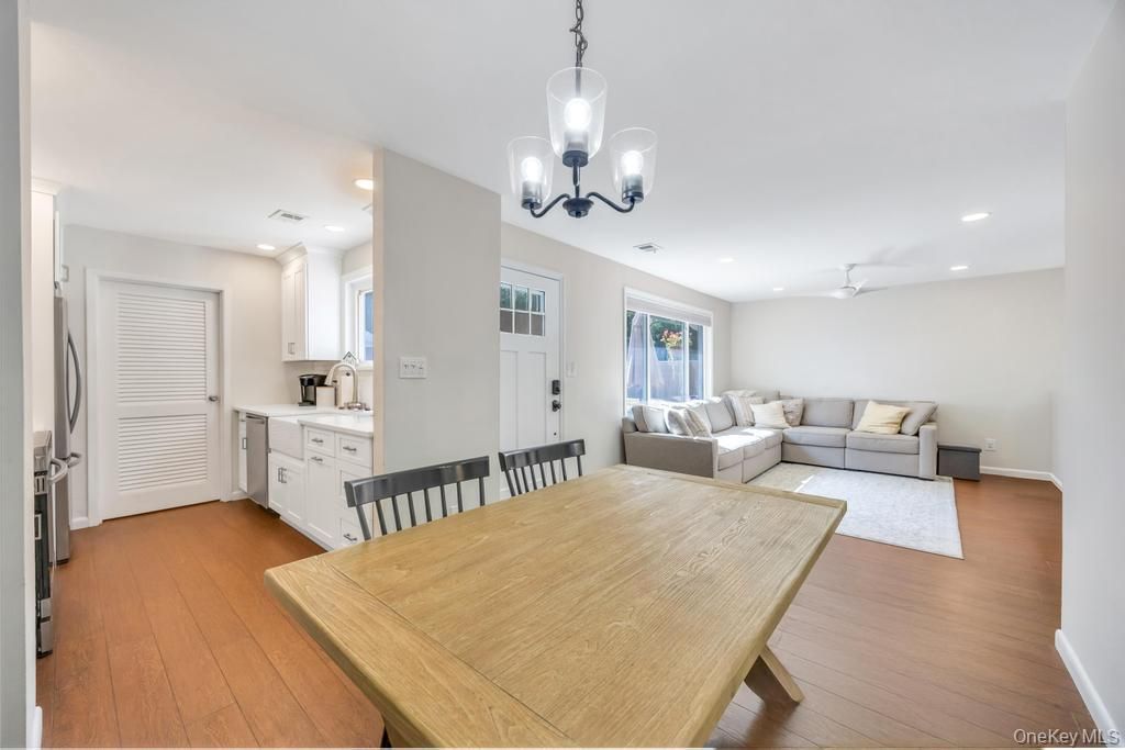 Dining room, Interior, Kitchen, Living room, Recessed Lighting, Wood Texture Flooring