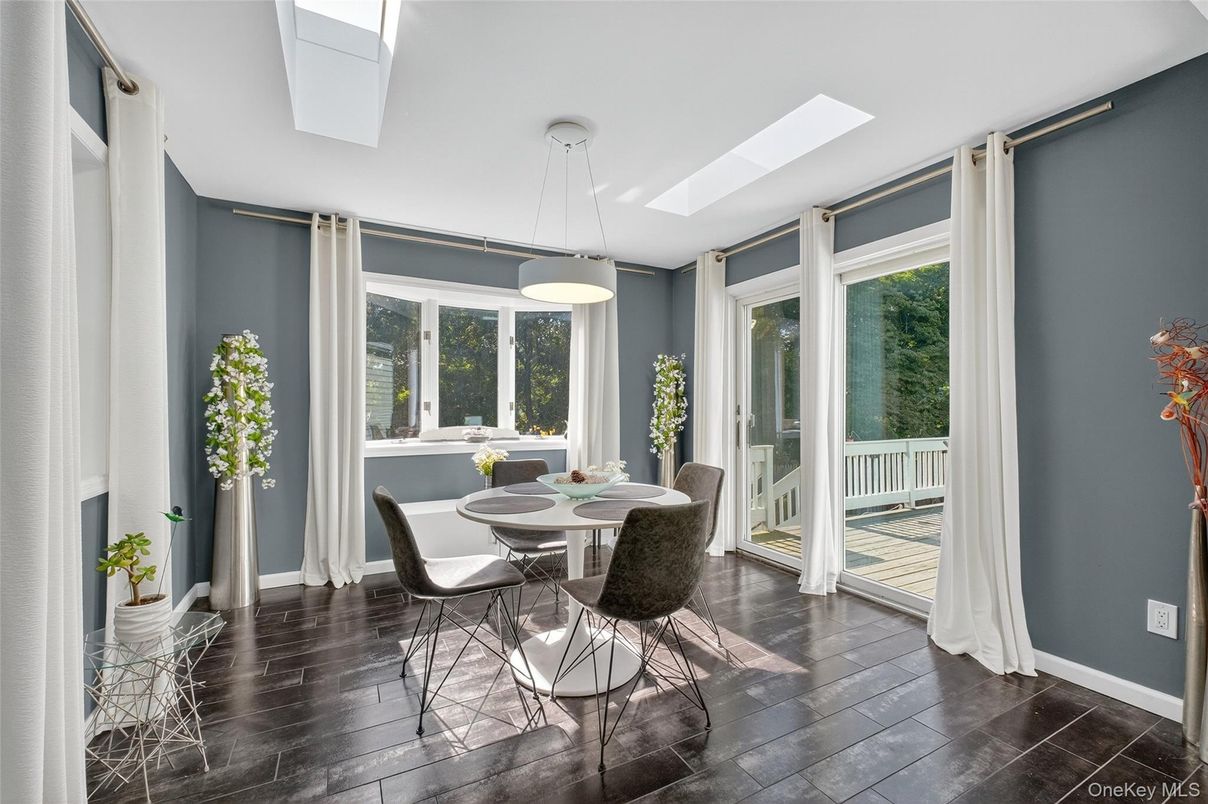 Dining room, Interior, Pendant Lights, Wood Texture Flooring