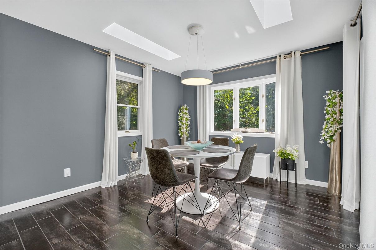 Dining room, Interior, Pendant Lights, Wood Texture Flooring
