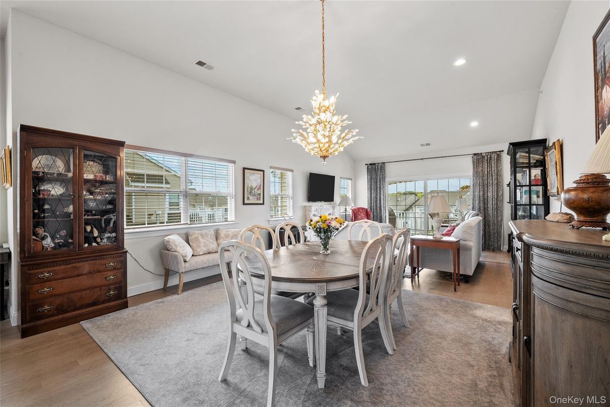 Chandelier, Dining room, Interior, Living room, Pendant Lights, Recessed Lighting, Wood Texture Flooring