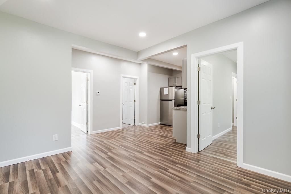 Empty room, Interior, Kitchen, Recessed Lighting, Wood Texture Flooring