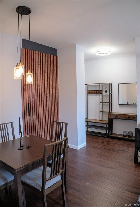 Dining room, Interior, Pendant Lights, Wood Texture Flooring