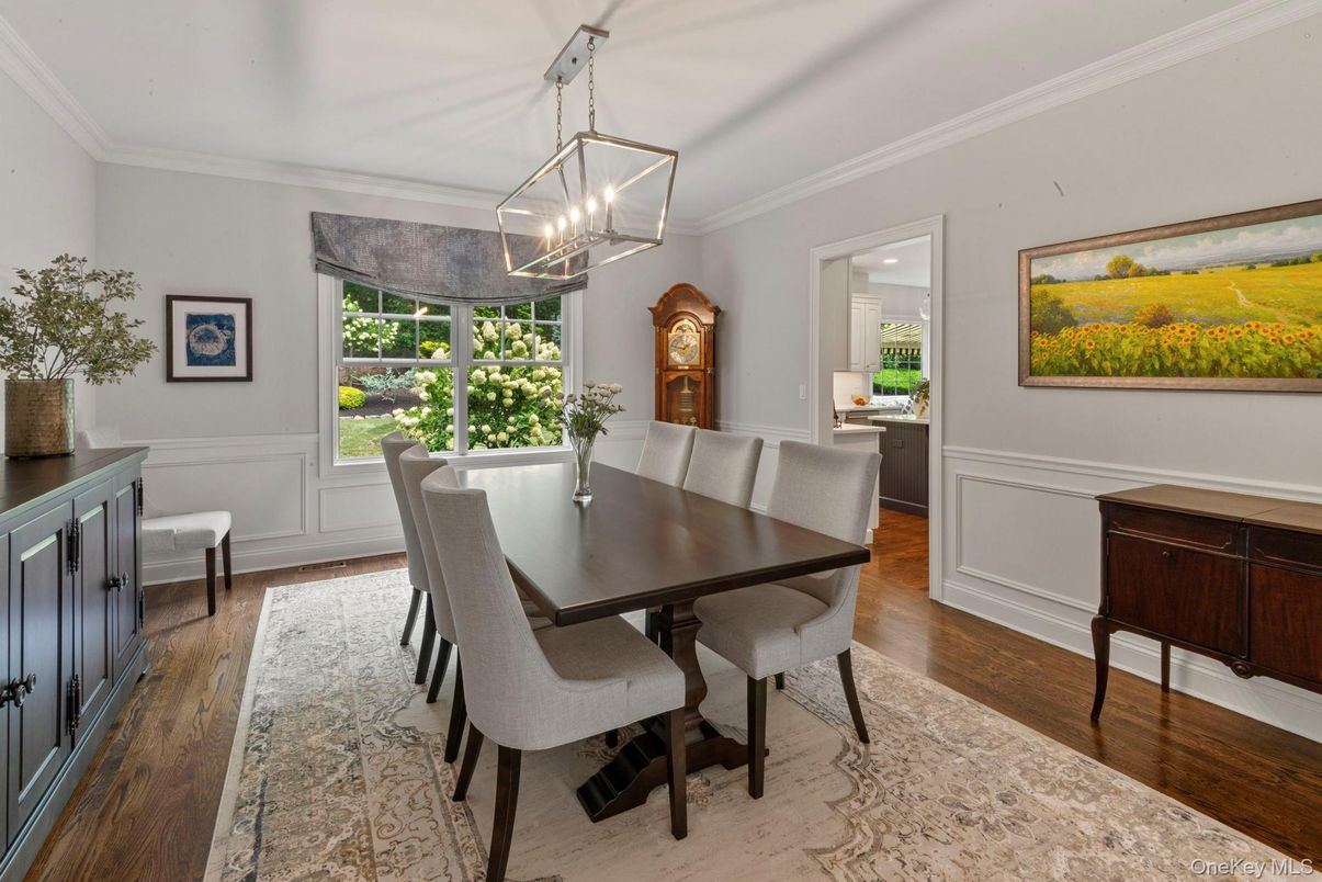 Dining room, Interior, Pendant Lights, Wood Texture Flooring