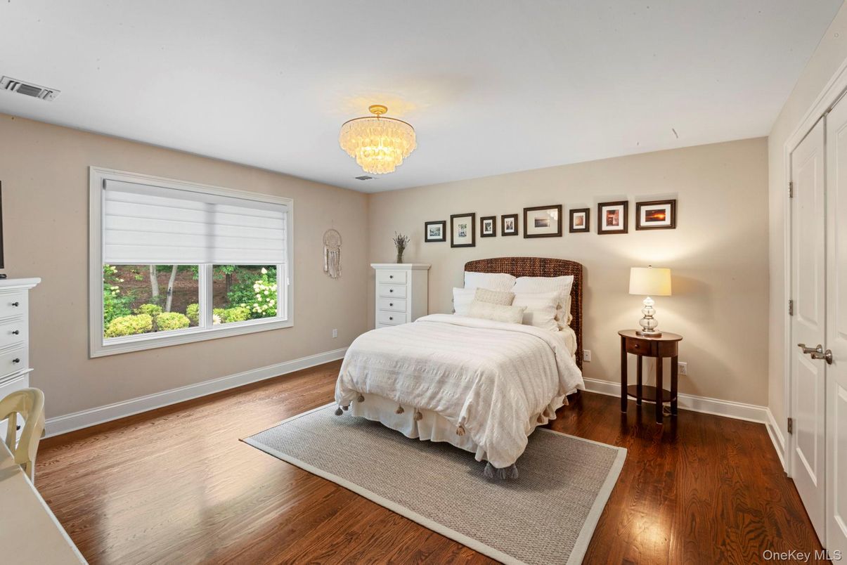 Bedroom, Chandelier, Interior, Wood Texture Flooring