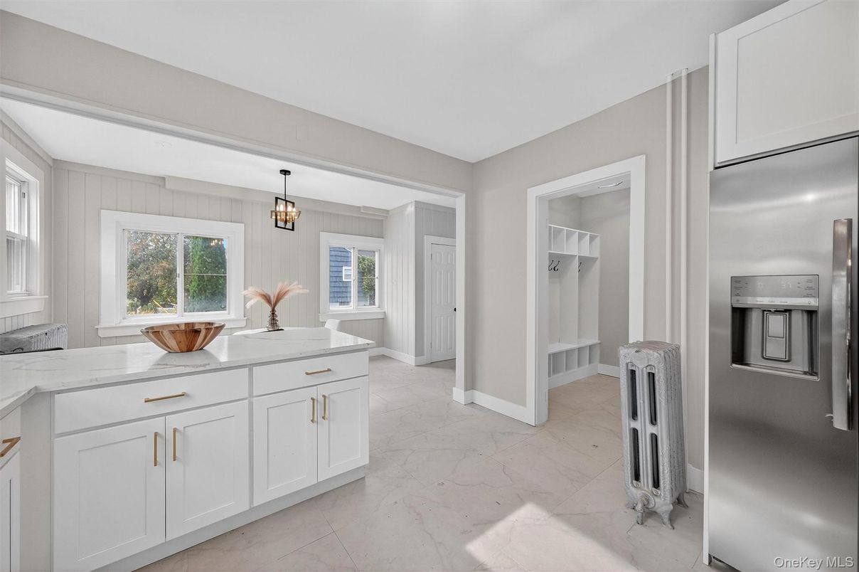 Interior, Kitchen, Marble, Pendant Lights, Stainless Steel Appliances