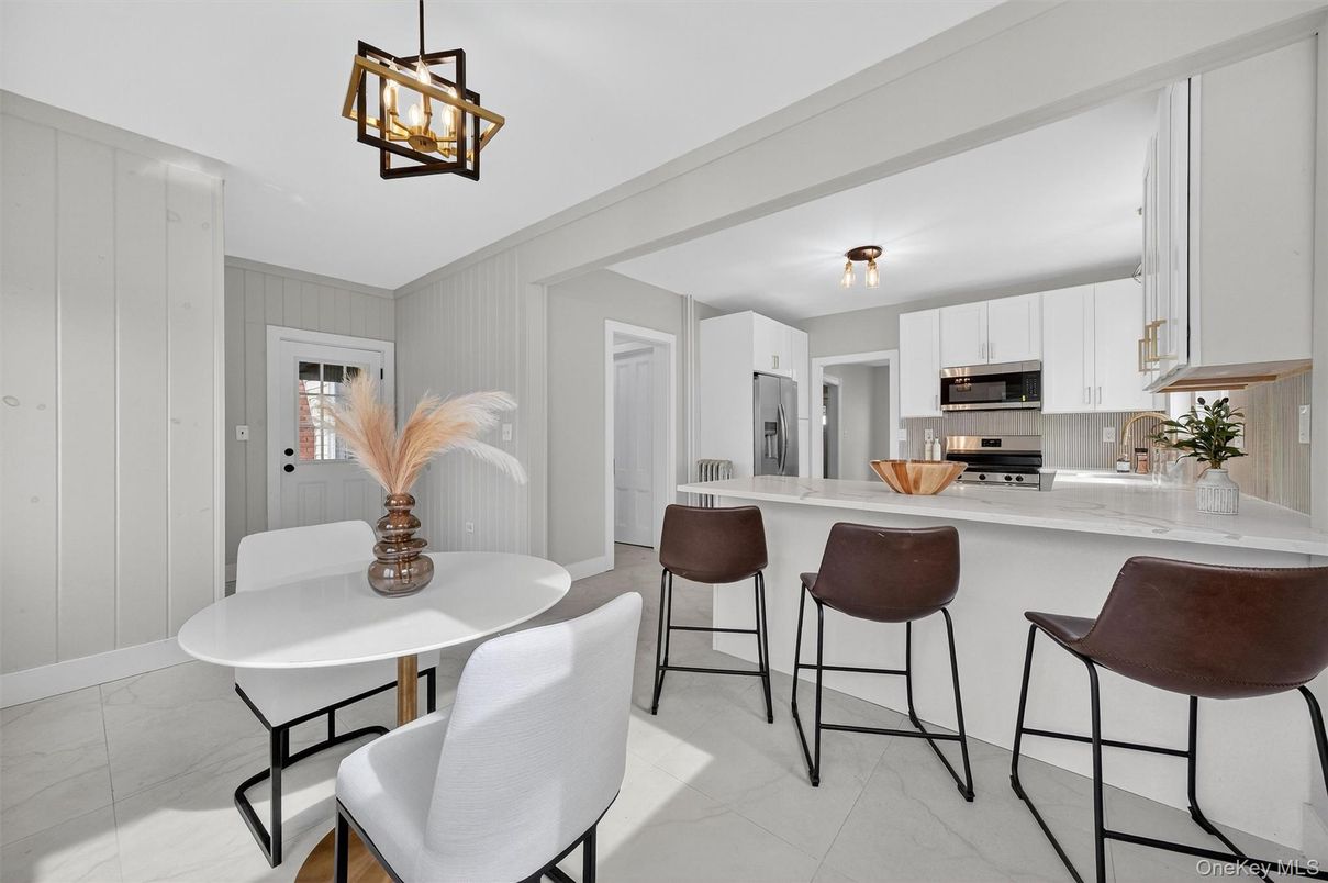 Interior, Kitchen, Marble, Pendant Lights, Stainless Steel Appliances