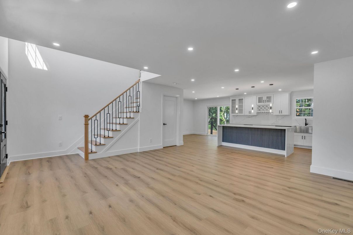 Empty room, Interior, Kitchen, Recessed Lighting, Wood Texture Flooring