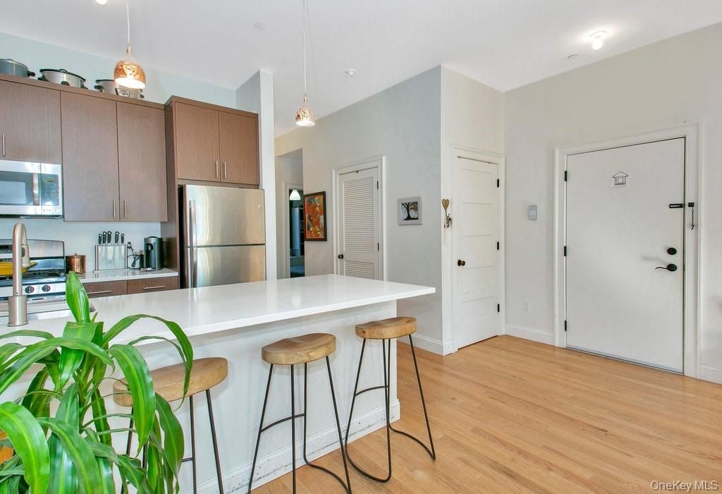 Interior, Kitchen, Pendant Lights, Stainless Steel Appliances, Wood Texture Flooring