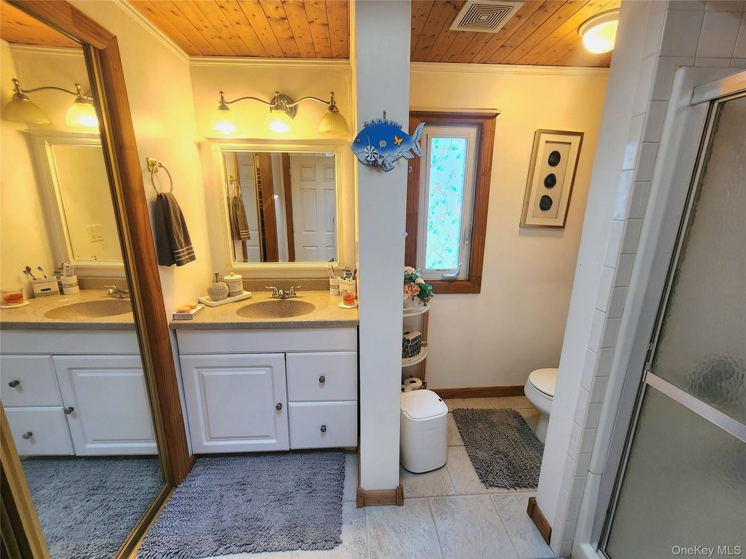 Bathroom, Dual Sink Vanities, Interior, Wooden Ceilings