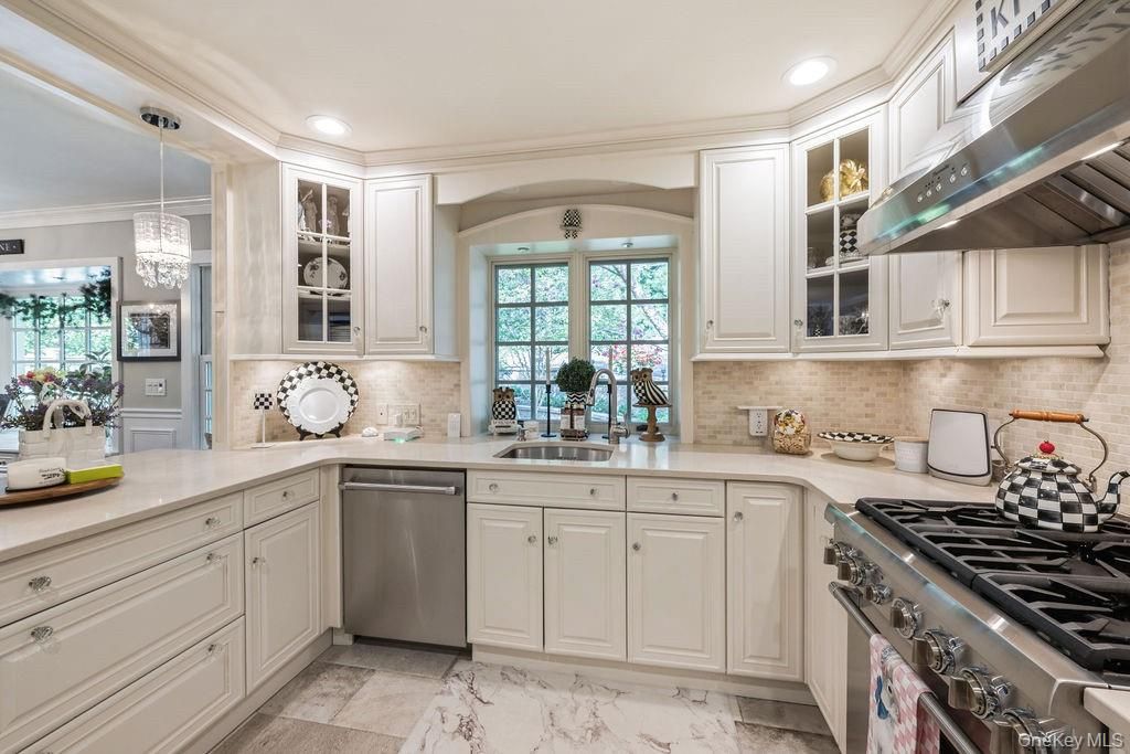 Interior, Kitchen, Marble, Pendant Lights, Recessed Lighting, Stainless Steel Appliances