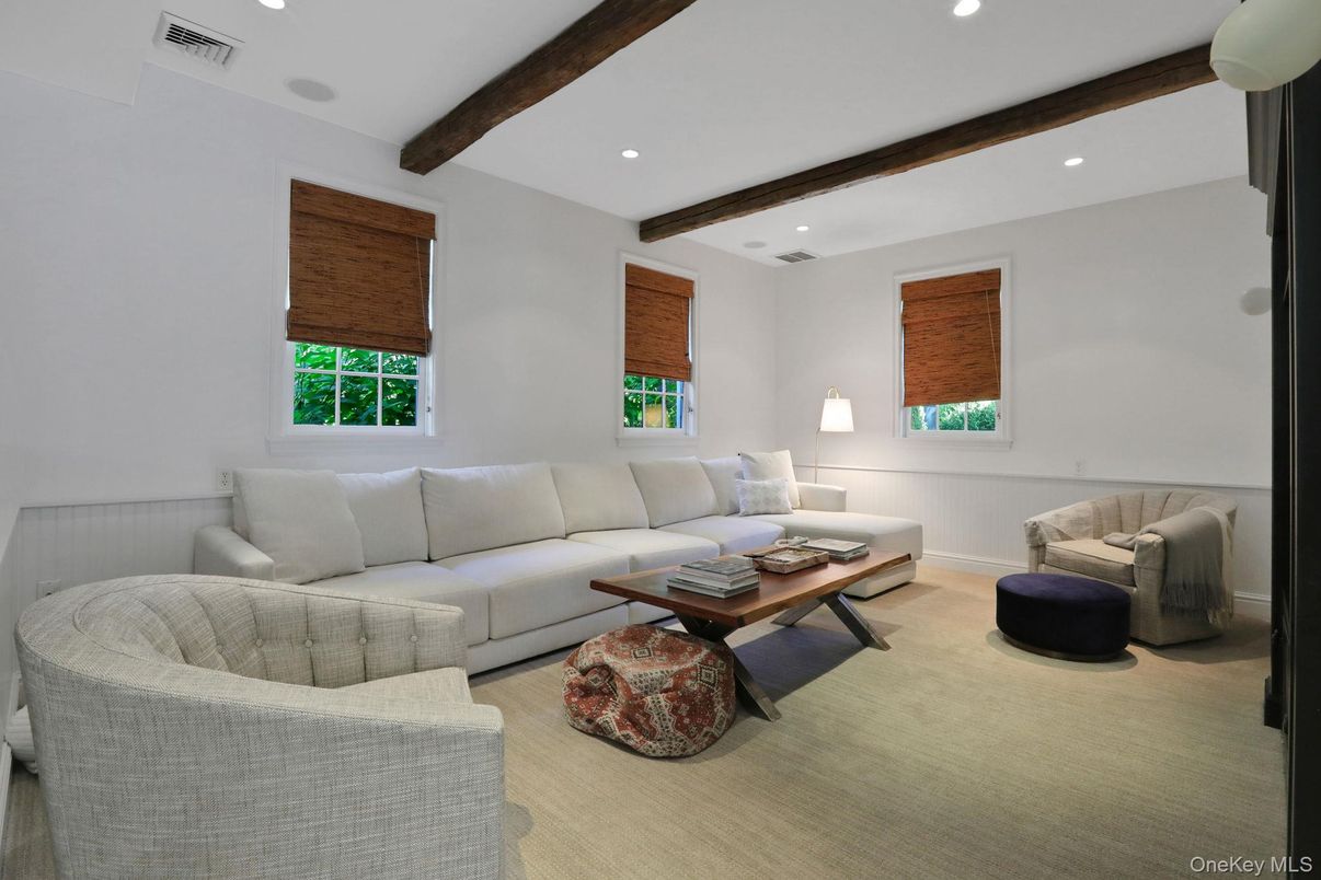 Interior, Living room, Recessed Lighting, Wooden Beams
