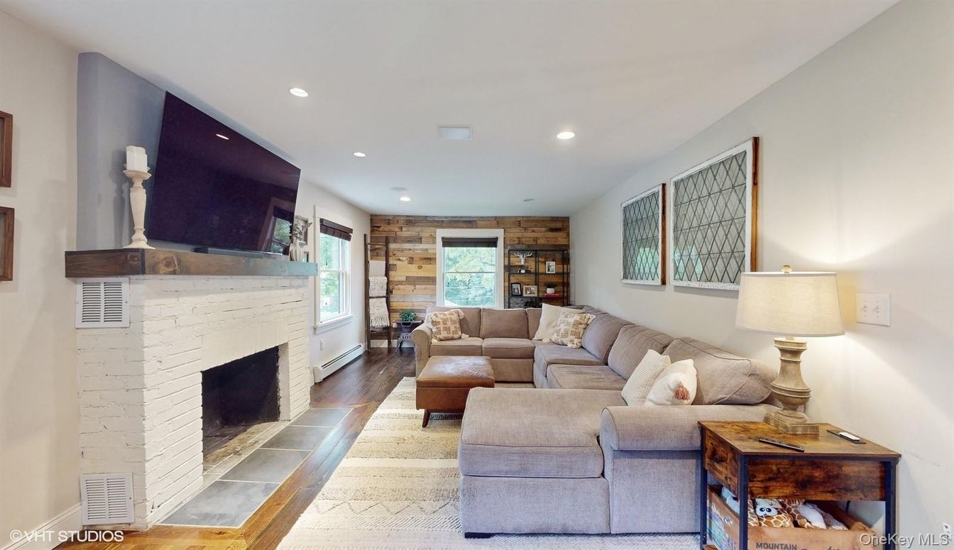 Fireplace, Interior, Living room, Recessed Lighting, Wood Texture Flooring, Wooden Walls