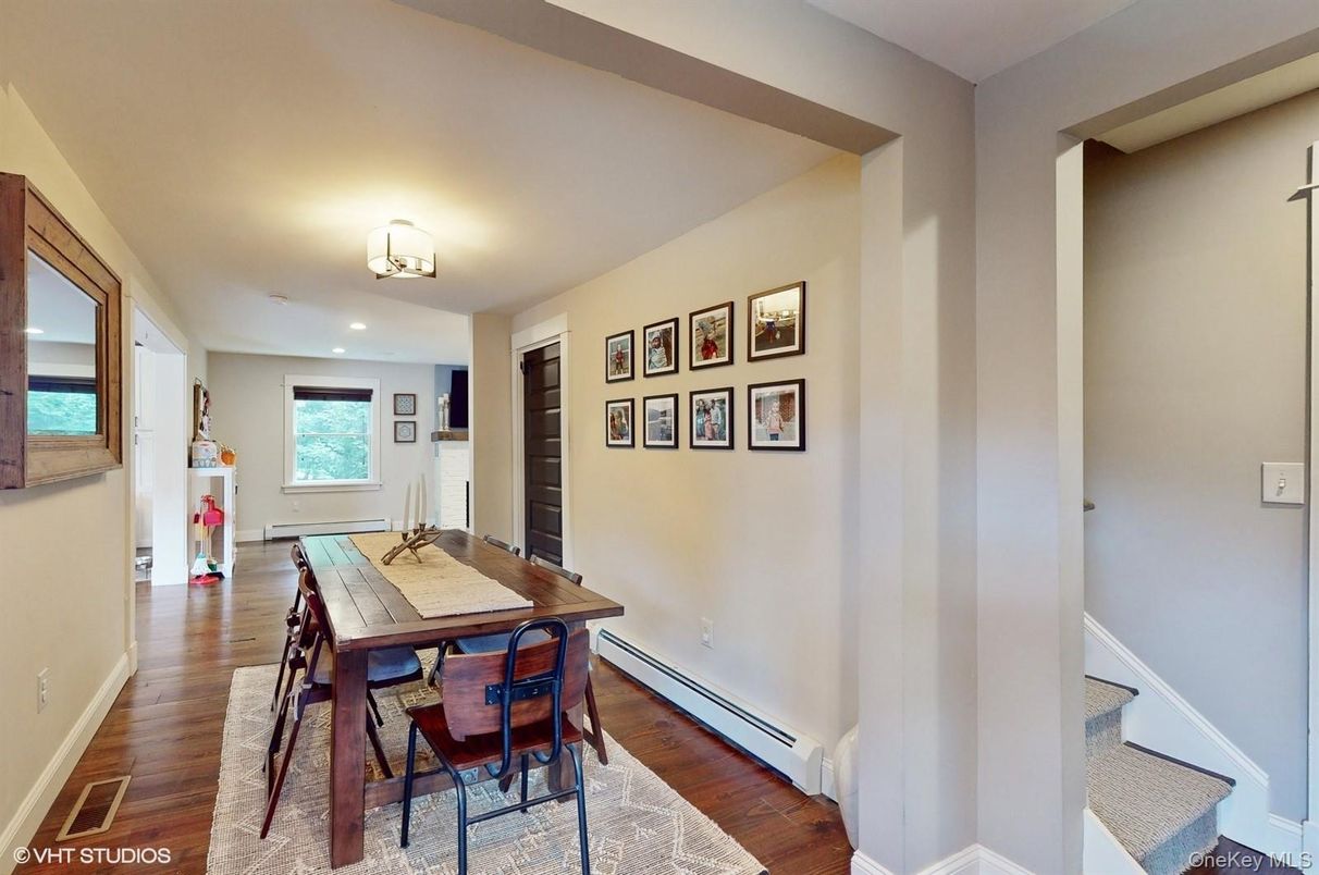 Dining room, Interior, Recessed Lighting, Wood Texture Flooring