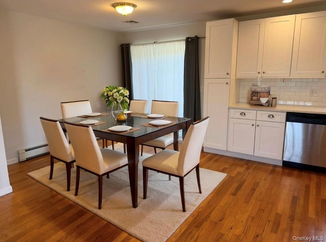 Dining room, Interior, Recessed Lighting, Wood Texture Flooring