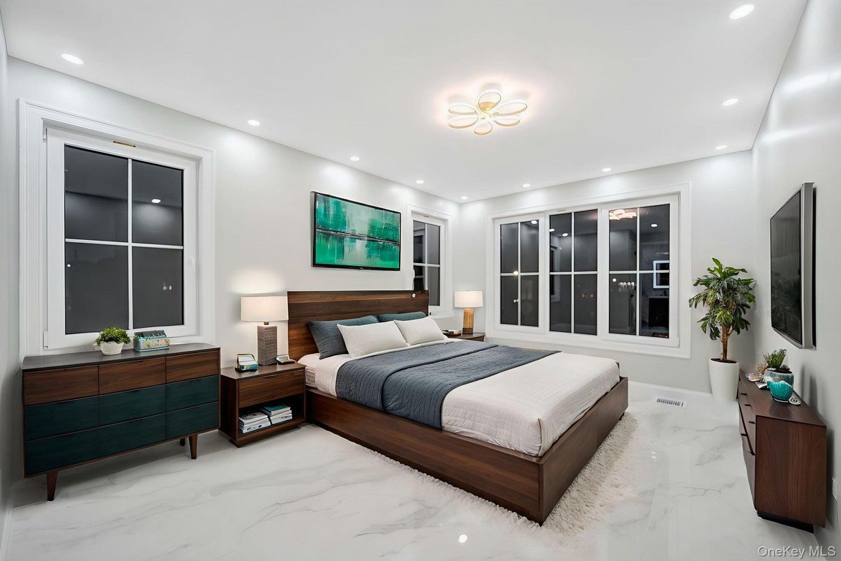 Bedroom, Interior, Marble, Recessed Lighting