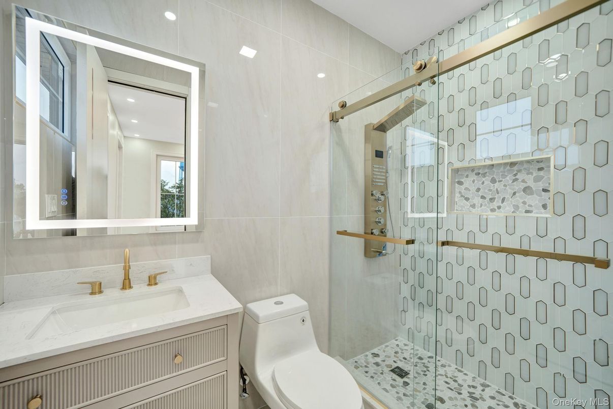 Bathroom, Glass Shower, Interior, Recessed Lighting