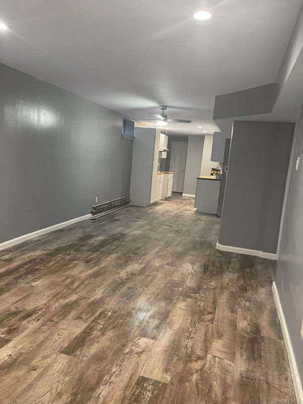 Empty room, Interior, Kitchen, Recessed Lighting, Wood Texture Flooring