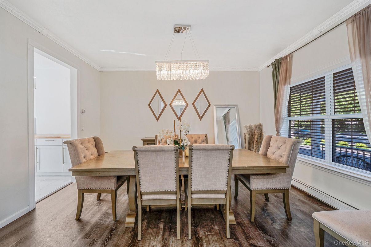 Chandelier, Dining room, Interior, Wood Texture Flooring