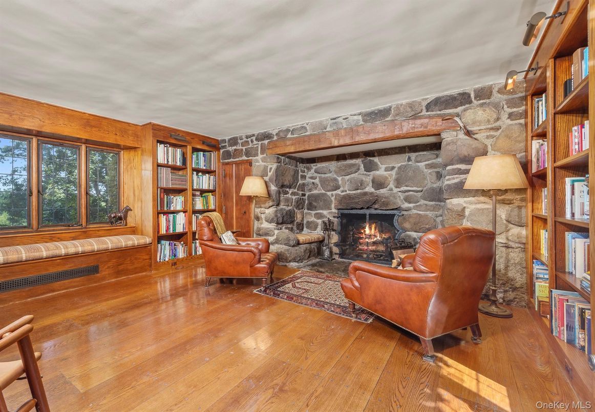 Fireplace, Interior, Living room, Stone Walls, Wood Texture Flooring