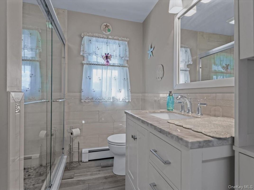Bathroom, Glass Shower, Interior, Wood Texture Flooring
