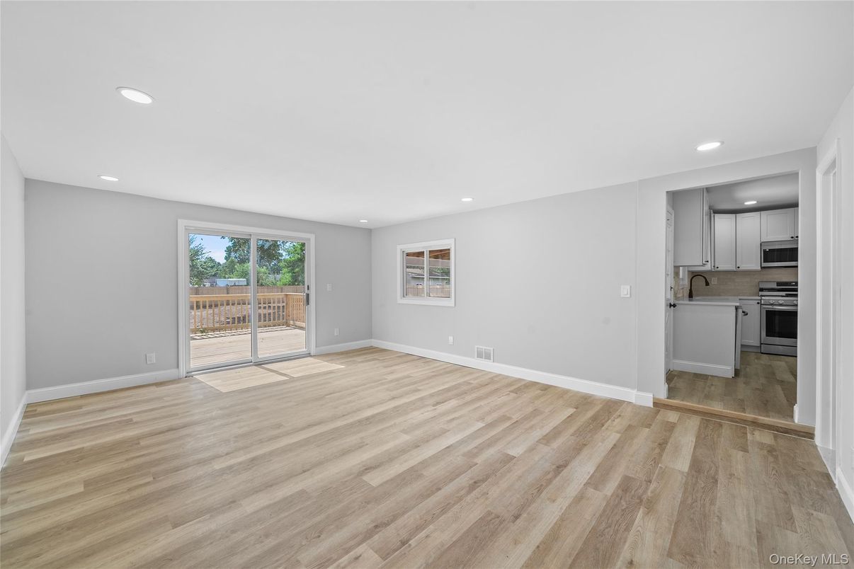 Empty room, Interior, Kitchen, Recessed Lighting, Wood Texture Flooring
