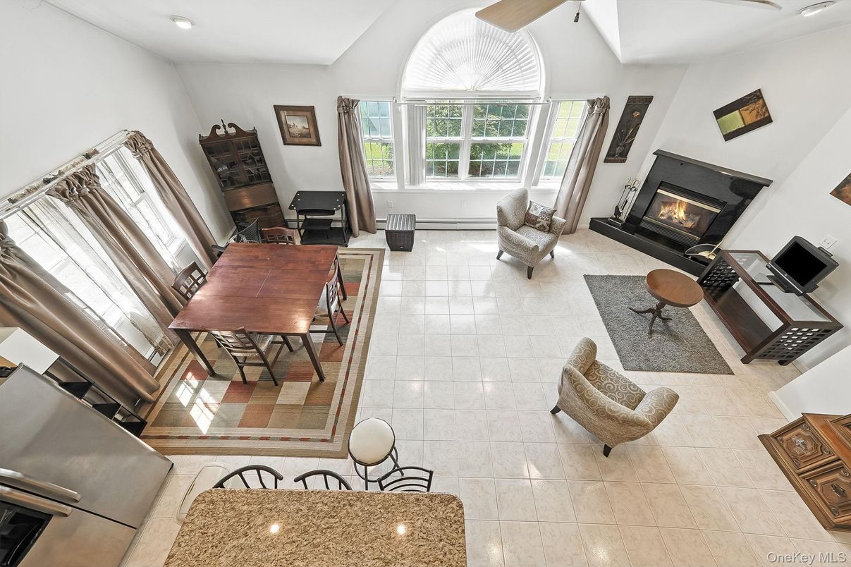 Dining room, Fireplace, Interior, Living room, Recessed Lighting