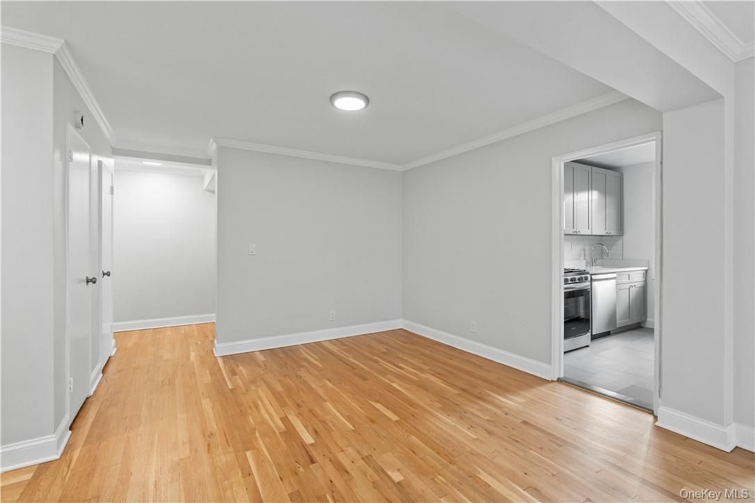 Empty room, Interior, Kitchen, Recessed Lighting, Wood Texture Flooring