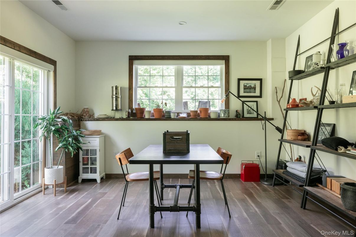 Dining room, Interior, Recessed Lighting, Wood Texture Flooring