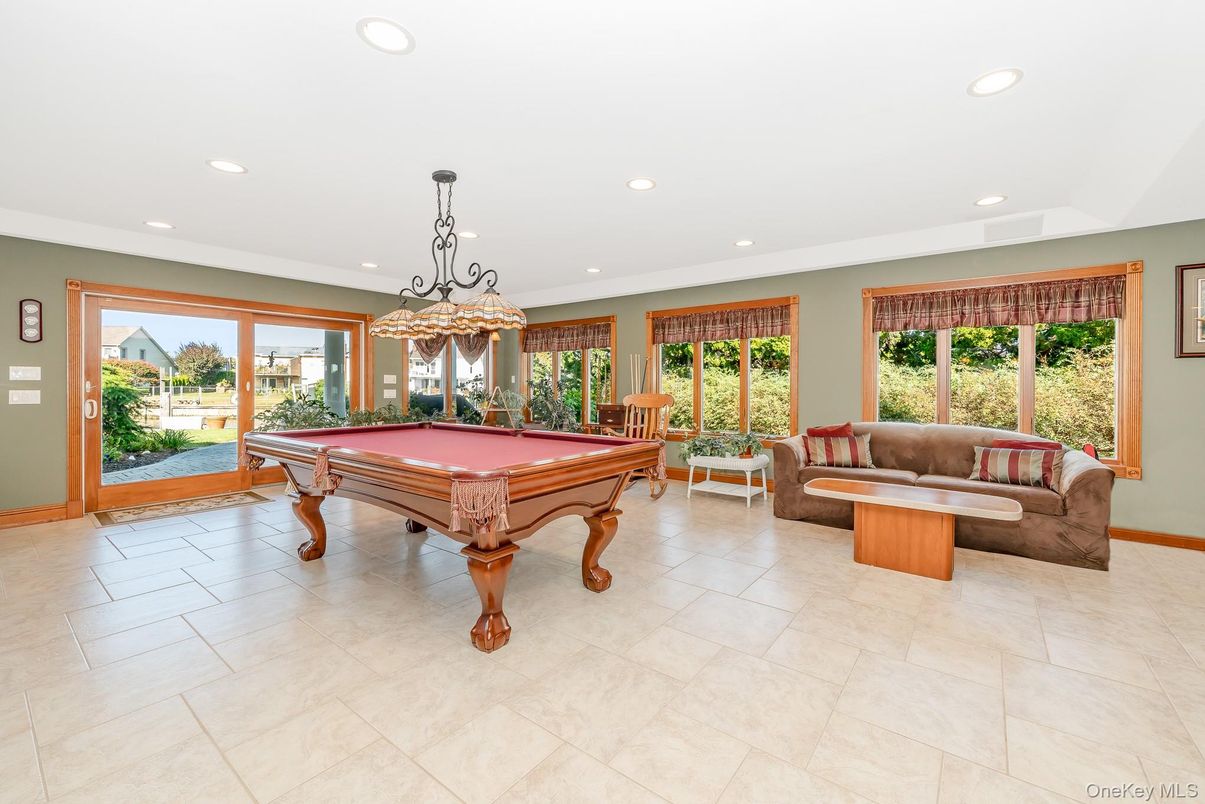 Billiard Table, Chandelier, Game Room, Interior, Living room, Pendant Lights, Recessed Lighting