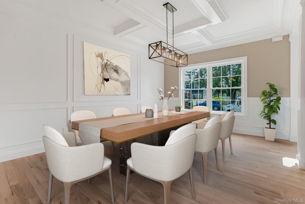 Dining room, Interior, Pendant Lights, Wood Texture Flooring