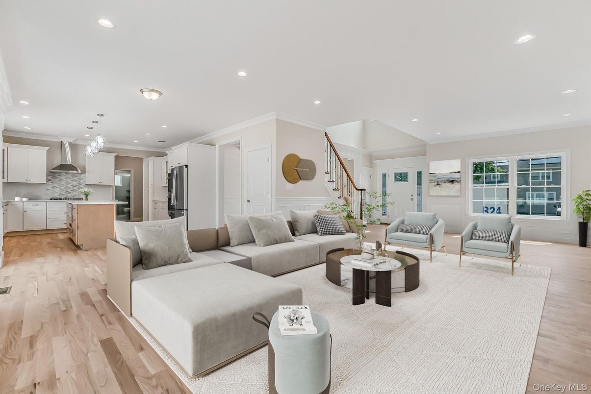 Interior, Kitchen, Living room, Pendant Lights, Recessed Lighting, Stainless Steel Appliances, Wood Texture Flooring