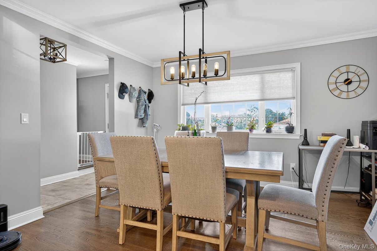 Dining room, Interior, Pendant Lights, Wood Texture Flooring