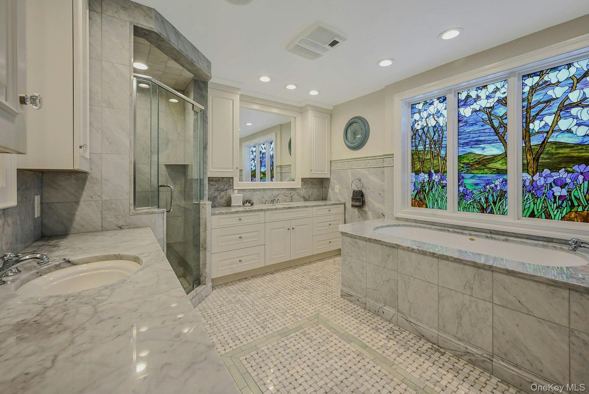 Bathroom, Dual Sink Vanities, Glass Shower, Interior, Recessed Lighting