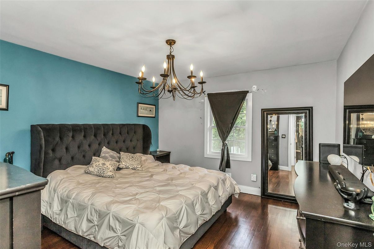 Bedroom, Chandelier, Interior, Wood Texture Flooring