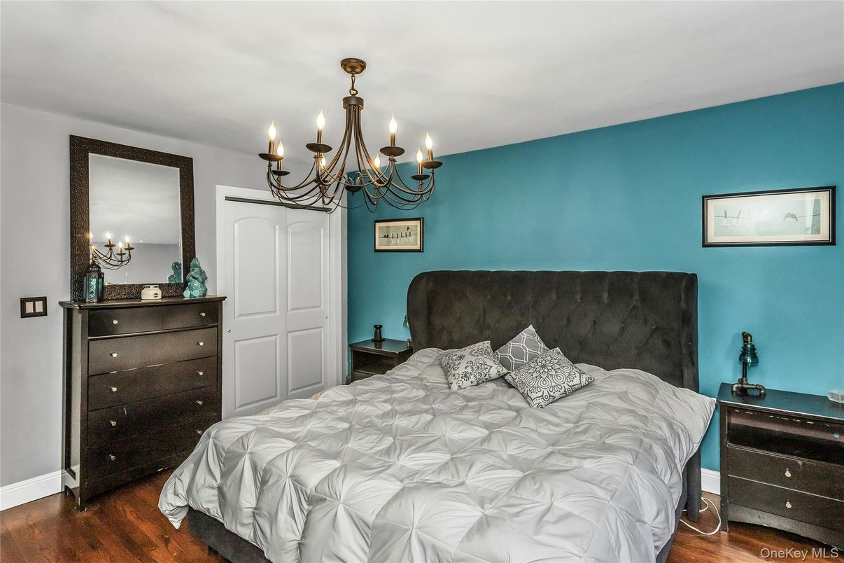 Bedroom, Chandelier, Interior, Wood Texture Flooring