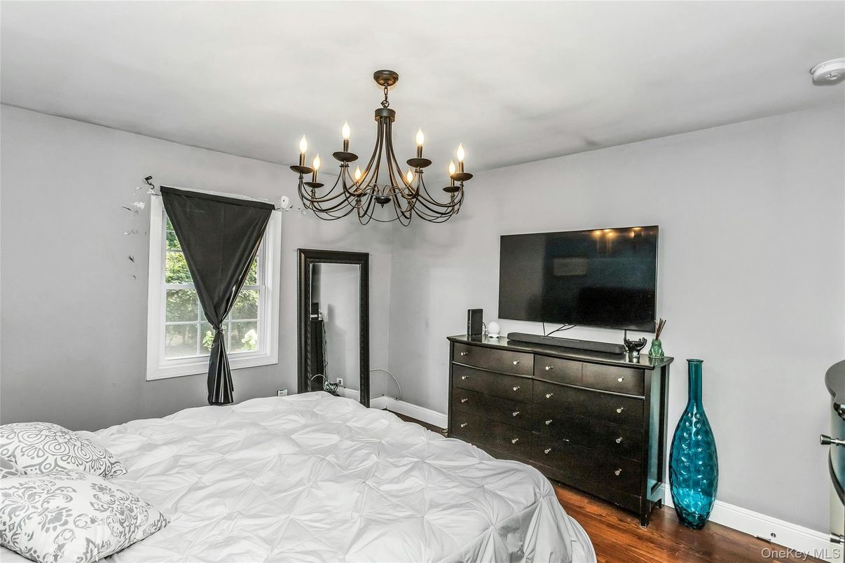 Bedroom, Chandelier, Interior, Wood Texture Flooring