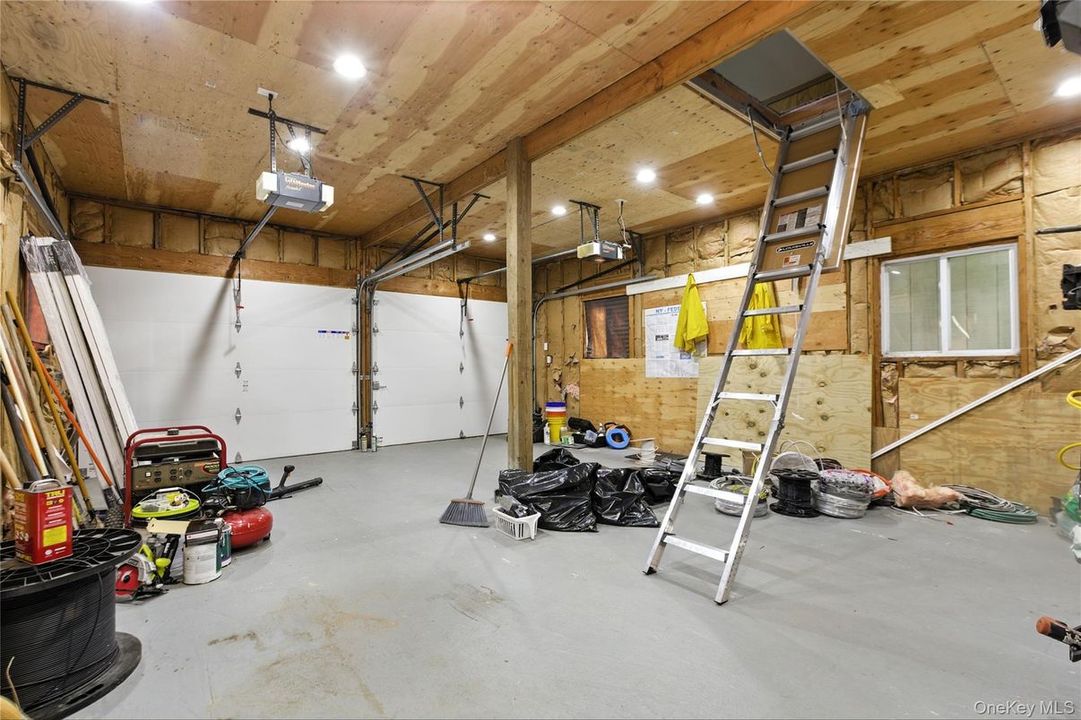 Garage, Interior, Recessed Lighting, Wooden Beams, Wooden Ceilings