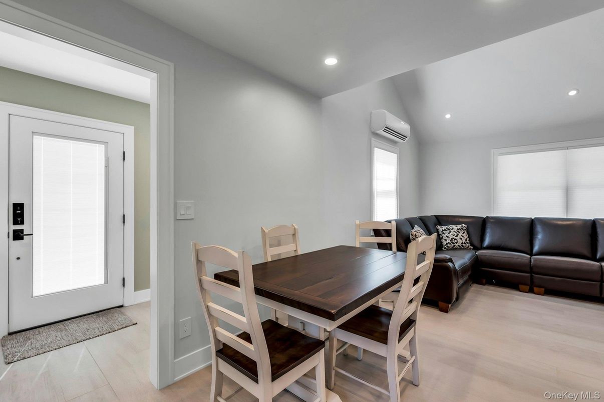 Dining room, Interior, Recessed Lighting, Wood Texture Flooring