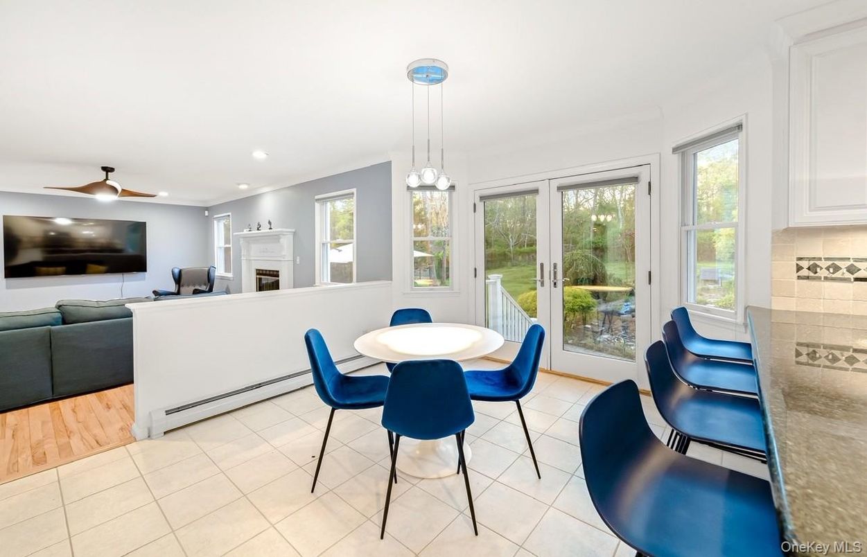 Dining room, Fireplace, Interior, Living room, Pendant Lights, Recessed Lighting