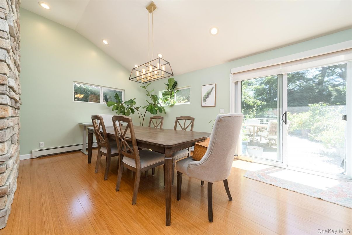 Dining room, Interior, Pendant Lights, Recessed Lighting, Wood Texture Flooring