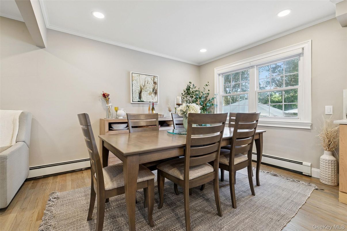 Dining room, Interior, Recessed Lighting, Wood Texture Flooring