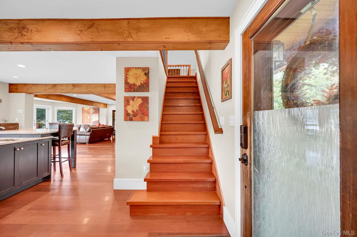 Dining room, Interior, Recessed Lighting, Wooden Beams, Wood Texture Flooring