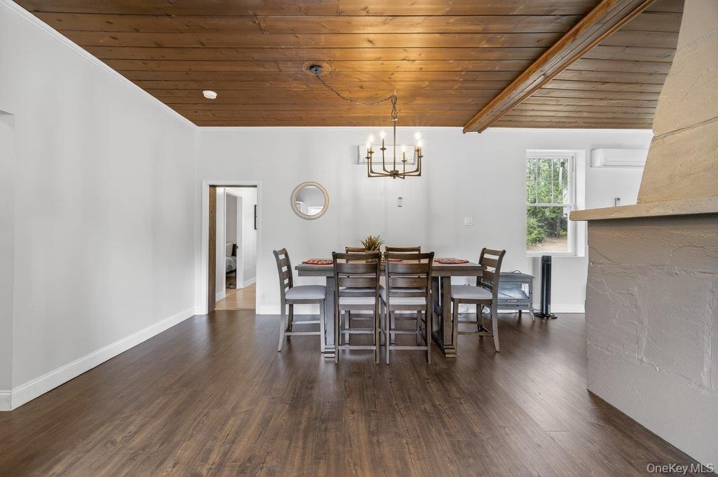 Chandelier, Dining room, Interior, Wooden Beams, Wooden Ceilings, Wood Texture Flooring