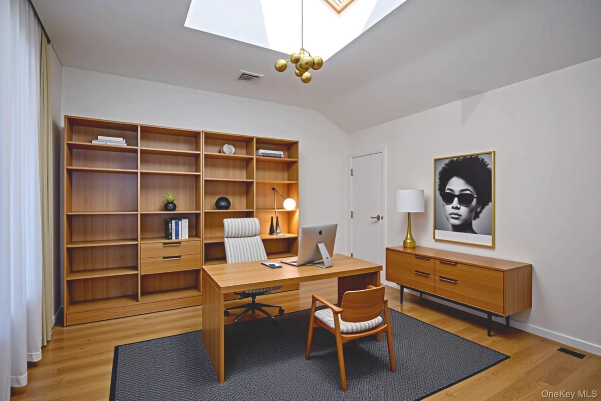 Home Office, Interior, Pendant Lights, Wood Texture Flooring