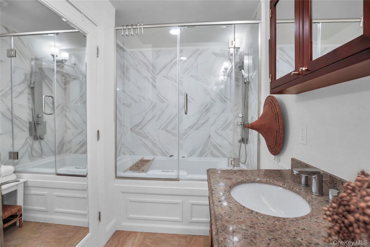 Bathroom, Glass Shower, Interior, Marble Walls
