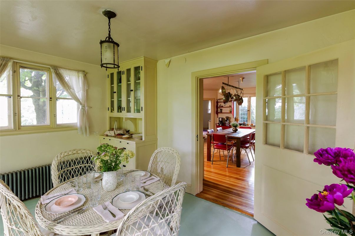 Dining room, Interior, Pendant Lights, Wood Texture Flooring